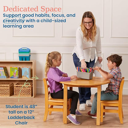 ECR4Kids 30in D Round Hardwood Table with 22in Legs, Kids Furniture, Honey
