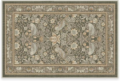 RUGGABLE x Morris & Co Machine Washable Area Rug – Strawberry Thief Stone Gold 2x3, Stain-Resistant, Non-Slip – Small Rugs for Living Room, Bedroom, Hallway, Entryway & Bathroom–with Cushioned Pad