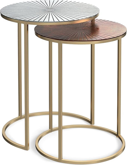 SIMPLIHOME Drake Contemporary 18 inch Wide Metal Nesting table in Antique Nickel, Antique Copper, Fully Assembled for the Living Room and Bedroom