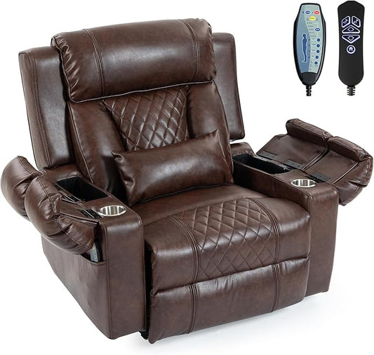 Big Man Power Lay Flat Lift Chair Oversized Recliner Dual Motor Heat Vibration for Elderly, Overstuffed Electric 28" Extra Wide Recliners with Flip Arm Storage Cup Holders,USB Type C Charging