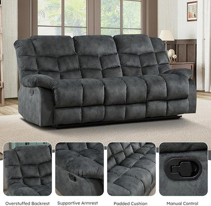 EBELLO Reclining Sofa Furniture Set, Loveseat Recliner Sofa and 3PC Bonded Manual Recliner Set for Living Room, Grey Green (Loveseat+Sofa)