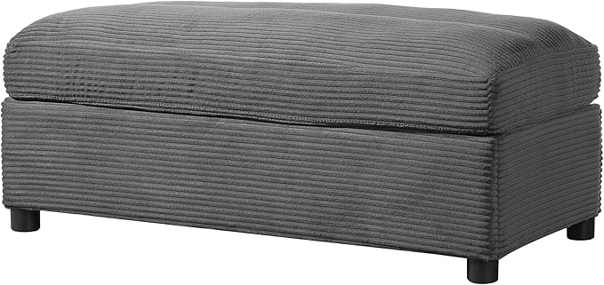 Christopher Knight Home Zoe Oversized Chaise Lounge Chair Indoor with Cup Holders & USB Charging Port, Corduroy Upholstered Sofa Bed + Ottoman with Storage, Comfy Deep Seat Sleeper Sofa Chair, Grey