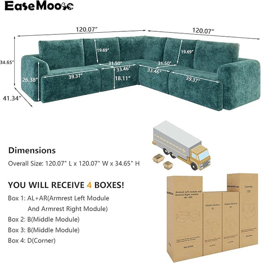 EASE MOOSE Cloud Couch Sectional Sofa, Large L-Shaped Oversized Modular Couch for Living Room, Minimalist Boneless Convertible Couches, 5-Seat Deep Sofas for Bedroom, Chenille (Blue)