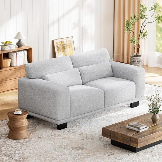 Marsail Modern 65 Inch Linen Fabric Sofa, 2-Seater Couch with Wide Armrests, Deep Cushions & Removable Washable Covers, Comfortable Living Room Furniture, Grey