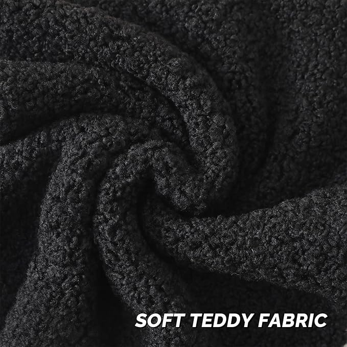 FUTEI Black Throw Pillow Covers 24x24 Inch Set of 2,Furry Faux Fur Teddy Boucle Textured Cushion Covers,Soft Fluffy European Pillow Shams,Home Decor for Couch Bed Living Room Office Car
