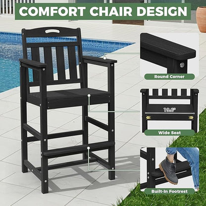 HDPE Outdoor Patio Bar Set with High Top Table and 2 Adirondack Chairs, All-Weather Bar Height Outside Rectangular Pub Furniture for Bistro, Garden, Backyard, Deck | 3-Pieces, Matte Black