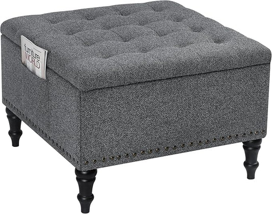 Square Ottoman with Storage Tufted Upholstered Storage Ottoman Square Coffee Table Ottomans with Legs 28’’ Large Fabric Footrest Ottomans Stool with Lift Top for Living Room Grey