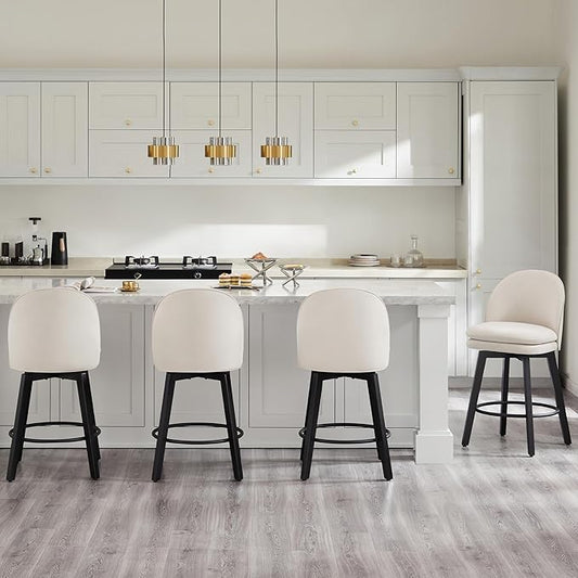 Counter Height Barstools 26 inch Upholstered Swivel Bar Stools with Back and Wood Legs for Kitchen Island,Set of 1,Beige Fabric-Armless