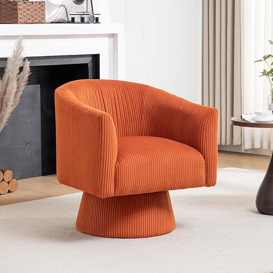 Swivel Accent Chair,Modern 360° Swivel Barrel Chair, Corduroy Upholstered Single Sofa for Living Room, Bedroom(Orange)
