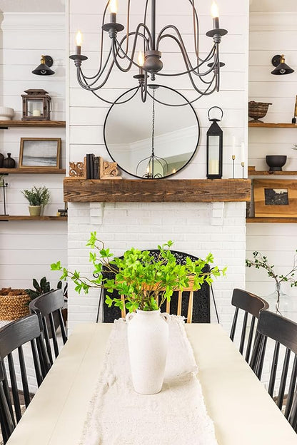 12 Inch Tall White Ceramic Vase, with 5 Branches of 25 Inch Faux Artificial Vibrant Greenery Stems Set, Textured Minimalist Jug, Fake Stem Plants, Decorative Farmhouse, Console Table Centerpiece Decor