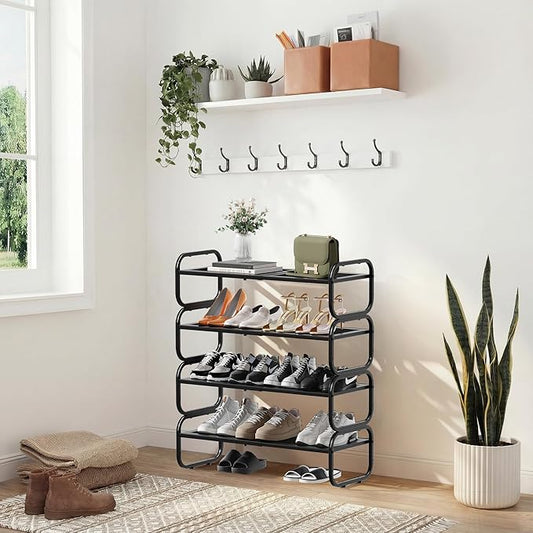 4Tier Shoe Rack - Expandable Shoe Organizer for Closet, Adjustable Metal Shoe Shelf Storage, Stackable Long Shoe Stand Holder for Garage, Entryway, Door Entrance