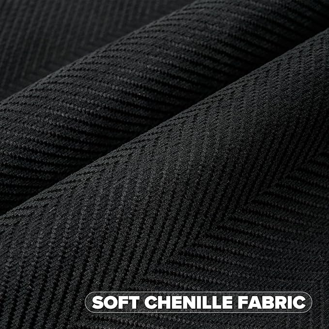 FUTEI Black Chenille Throw Pillow Covers 18x18 Inch Set of 2,Soft Wide Chevron Textured Cushion Case,Farmhouse Home Decor for Couch Bed Living Room