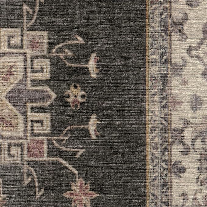 RUGGABLE Washable Vintage Runner Rug – Verena Dark Wood 2.5x7, Stain-Resistant, Non-Slip Hallway Runner – Machine Washable Rug for Hallway, Entryway, Living Room & Kitchen–with Cushioned Pad