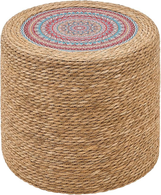 Wimarsbon 18'' Ottoman Pouf, Natural Braided Poof, Rustic Handweave Lounge Pouffe, Boho Footrest Stool for Bedroom, Accent Table for Living Room (18inch Natural Cattail-Boho Style 1)
