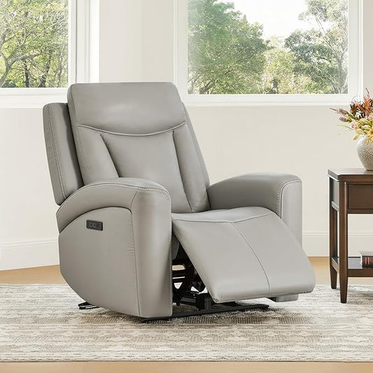 CHITA Genuine Leather Power Recliner Chair for Adults, Super Zero Gravity Recliner with Adjustable Power Headrest & USB/Type-C Ports, for Living Room, Bedroom & Home Theater, Light Gray