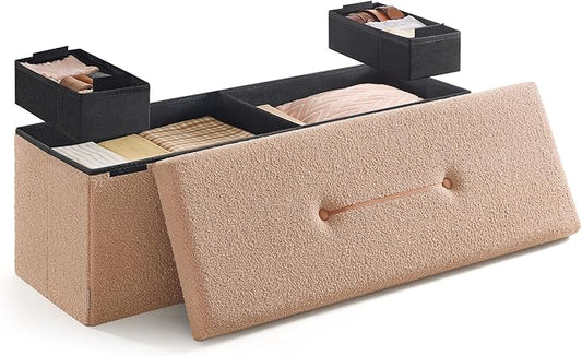 SONGMICS Storage Ottoman Bench, Storage Chest, 15 x 43 x 15 Inches, Foot Rest Stool, End of Bed Bench, Load up to 660 lb, for Living Room, Bedroom, Entryway, Camel Brown ULSF097K01