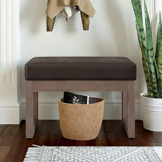 SIMPLIHOME Milltown 27 inch Wide Contemporary Rectangle Footstool Ottoman Bench in Distressed Brown Vegan Faux Leather, Assembled, for the Living Room and Bedroom