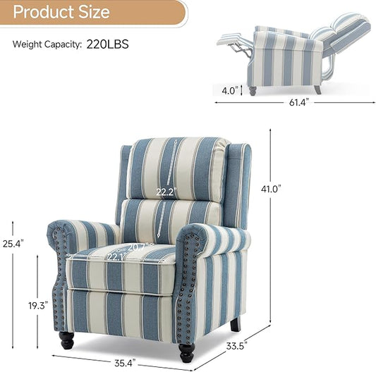 Lumibee Recliner Chairs, 2 Set Pushback Armchairs for Small Spaces,Adjustable Backrest & Footrest Accent Chairs in Comfy Fabric for Living Room, Bedroom-Striple Navy