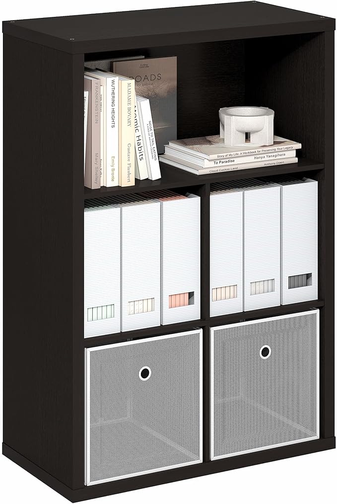 Furinno Cubicle Book Shelf, 5-Cube Bookshelf, Cube Storage Organizer Bookcase with Closed Back, 15.3 x 29.9 x 43.3, for Living Room, Bedroom, Home Office, Dark Oak