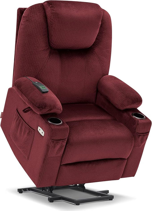 MCombo Power Lift Recliner Chair for Elderly, Lift Chair with Heat and Massage for Tall People, USB&Type C Ports, Extended Footrest, Cup Holders, Fabric 7516(Large,Carmine Red)