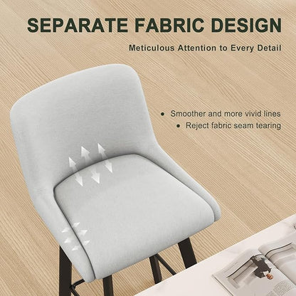 Swivel Bar Stools Set of 2, 30''H Upholstered Barstools with Backs, Modern Counter Height Bar Stool Chairs for Kitchen Island, Metal Legs, Fabric, Light Gray Counter Stools