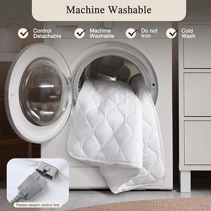 Beautyrest Cotton Heated Mattress Pad - Bed Warmer with 20 Heat Settings Controller, Auto Shut Off Timer, All Around Elastic Deep Pocket, UL Certified, Machine Washable, White Full