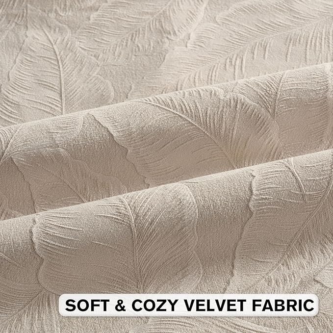 FUTEI Beige Velvet Throw Pillow Covers 16x16 Inch Set of 2,Soft Embossed Leaf-Relief Textured Cushion Cases,Natural Home Decor for Couch Living Room