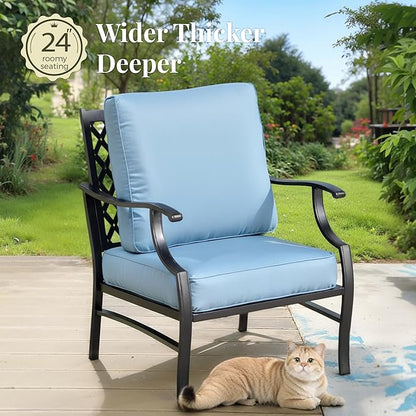 Patio Furniture Set 7 pcs, Outdoor Patio Furniture, 3-Seat Sofa, 2 Single Chairs, 2 Rocking Chairs, 2 Ottomans and 5.75" Extra Thick Cushion, Patio Conversation Set for Backyard Deck,Blue