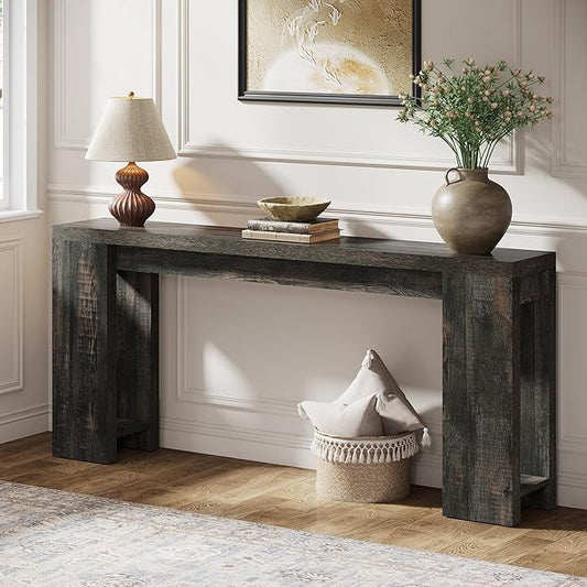 Tribesigns 70.9-Inch Long Console Table, Farmhouse Wooden Entryway Sofa Table Behind Couch, Narrow Entry Console for Living Room, Hallway, Entrance, Foyer, Black