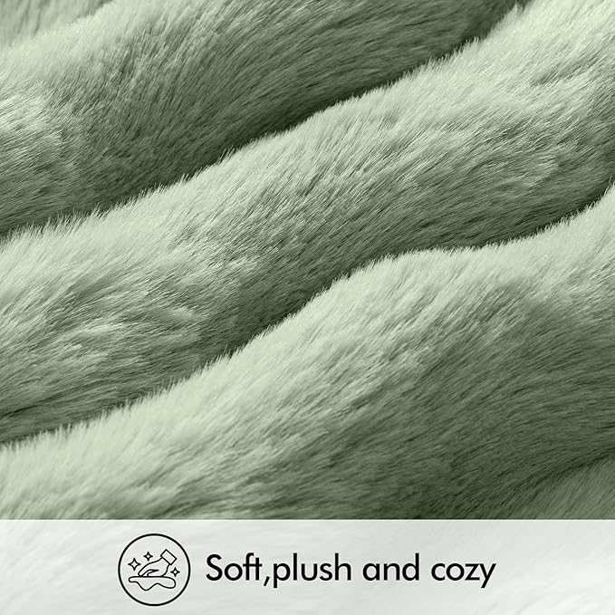 MIULEE Faux Fur Pillow Covers Thick Soft Plush Lumbar Throw Pillows Luxury Home Decor for Couch Bed Bedroom Living Room Sofa,12x20 Inch Pack of 2 Sage Green
