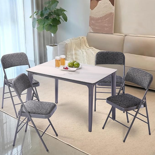 cyclone sound 4 Pack Folding Chairs with Fabric Padded Cushion and Back, Commercial Grade Metal Chairs with Fabric Cushion for Home and Office, for Indoor and Outdoor Events (4, Gray-Fabric)