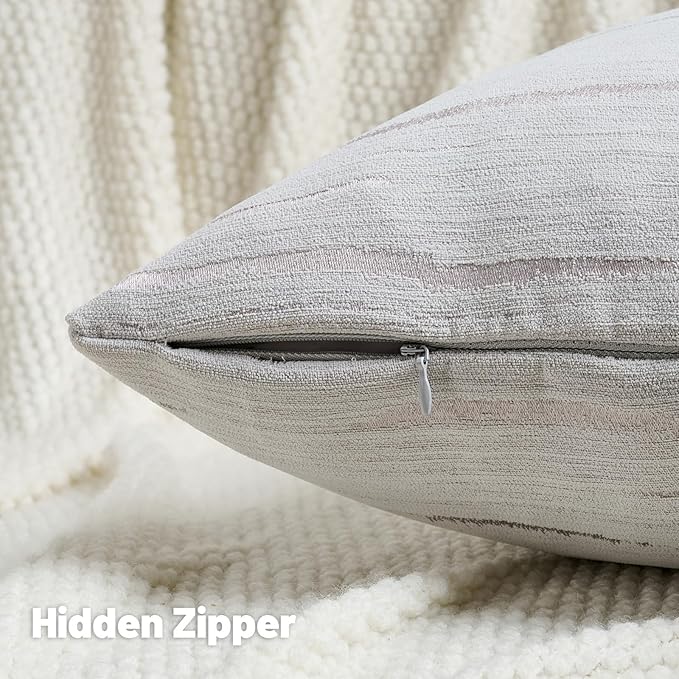 FUTEI Grey Chenille Decorative Throw Pillow Covers 26x26 Inch Set of 2,Soft Embossed Striped Textured Euro Pillow Shams,Modern Home Decor for Couch Bed Living Room