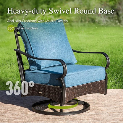Sophia & William Patio Furniture Set with Fire Pit Table, 5 PCS Metal Outdoor Conversation Set Sofa Couch with Fire Pit Table, 4 Swivel Chairs for Outdoor Seating, Backyard, Porch(Navy)