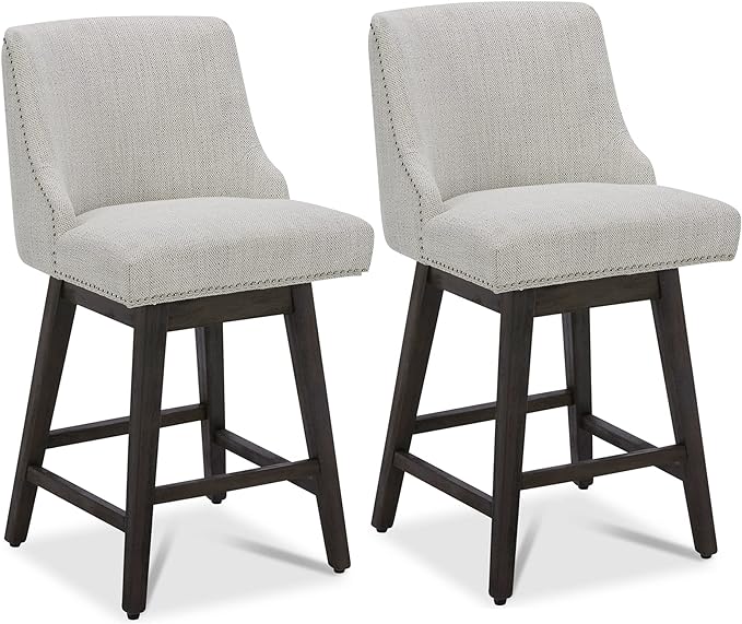 CHITA Counter Height Swivel Bar Stools Set of 2, FSC Certified Upholstered Counter Stools, Modern Swivel Barstools with Wood Legs for Kitchen Island, 26" Seat Height, Fabric in Ivory