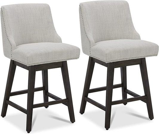 CHITA Counter Height Swivel Bar Stools Set of 2, FSC Certified Upholstered Counter Stools, Modern Swivel Barstools with Wood Legs for Kitchen Island, 26" Seat Height, Fabric in Ivory