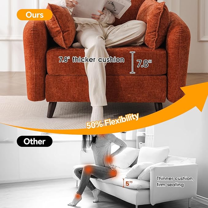 Oversized Accent Chair Set of 2,All Seats Storage,Comfy Armchair,24.5'' Deep Seat,Upholstered Living Room Chairs,Reading Chair for Bedroom,Office,Chenille,Orange