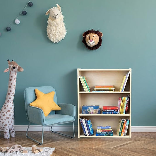 3-Shelf Bookcase, Montessori Bookshelf and Storage Unit in Birch Plywood, Arts & Crafts Supplies Organizer for Toddlers (42")