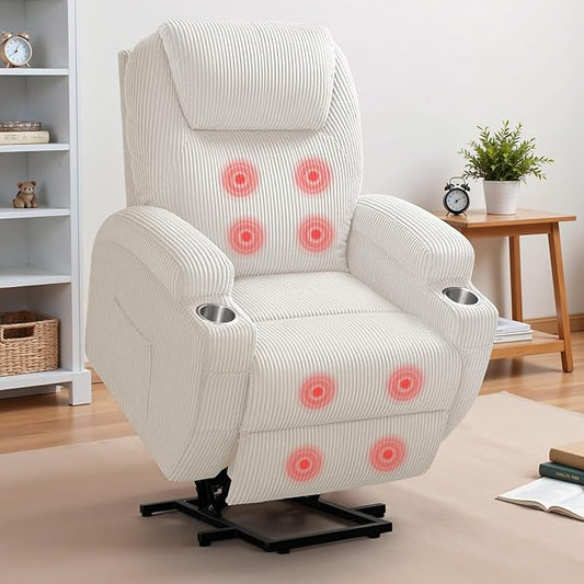Flamaker Power Lift Recliner Chair Electric Lift Recliner for Elderly Power Lift Recliner Chair with Cup Holders Side Pockets for Living Room (Corduroy, Beige)