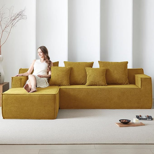 Boneless Couch for Living Room, 101" Modular Sectional Sofa Couches, L-Shape Sofa with Deep Seat, Comfy Cloud Sofa Velvet Fabric, No Assembly Required