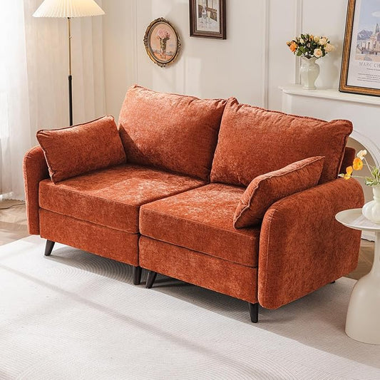 73'' Loveseat Sofa with All Seats Storage, Modular Sectional Couch with Deep Seat,Oversized Comfy Couch with 7.8'' Cushion for Living Room,Bedroom,Velet,Orange