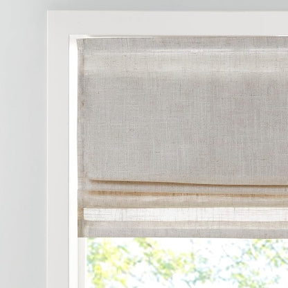 Madison Park Kyler Cordless Roman Shades - Single Panel, Lightweight Linen Blend Fabric, Natural Design, Easy Installation, Light Filtering Window Blind, Bedroom, Living Room Decor 29"W x 64"H Natural