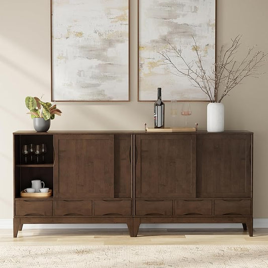SIMPLIHOME Harper Solid Wood 48 inch Storage Cabinet in Walnut Brown (Set of 2) for The Living Room, Entryway and Family Room