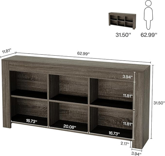 Tribesigns 63-Inch Long Sofa Console Table, Rustic Wood Entryway Table with 6 Storage Cubes for Living Room, Hallway, Behind Couch (Grey)