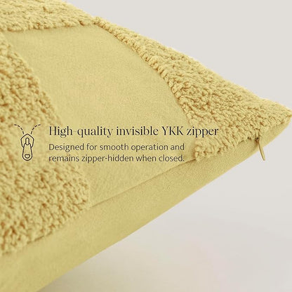 Double Stitch 100% Cotton Throw Pillow Covers - Checkered Tufted Boho Decorative Pillow Covers 20x20, Made in India, Square Cushion Case, Modern Home Decor for Couch, Sofa, Living Room, Lemon Yellow