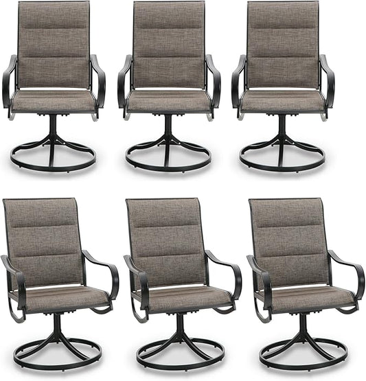 PHI VILLA Outdoor Swivel Patio Dining Chairs Set of 6, All Weather Patio Chair with Padded Textilene & Metal Frame for Outdoor Poolside Lawn Garden, Brown