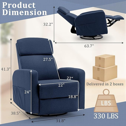 Power Swivel Recliner Chairs for Adults, Electric Glider Rocking Chair Nursery, Glider Recliner Nursery Chair with Classified Side Pocket, Nursery Rocking Chairs with USB and Type-C Ports