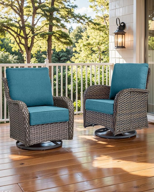 Luxury 22x24/22x25 6-Inch Outdoor Deep Seat Cushions Set of 6 - Comfortable Patio Zipper Chair Cushion for Wicker Dining Rocking Swivel Chairs Loveseat Couch Sectional Sofa - Peacock Blue