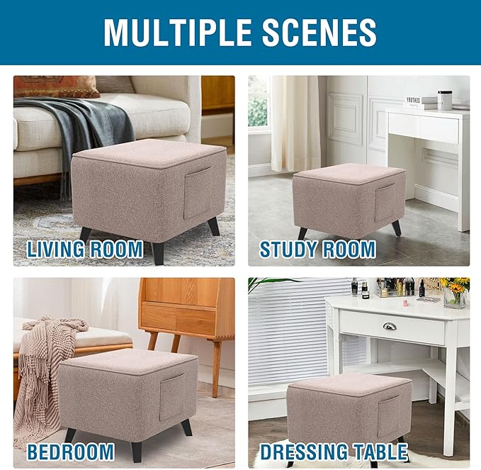 H.VERSAILTEX Ottoman Cover Square Fit Length 18"-19" Footrest Thick Linen Look Square Soft Ottoman Covers Slipcover Storage Ottoman Cover Stool Cover with Elastic Bottom - Heather Taupe