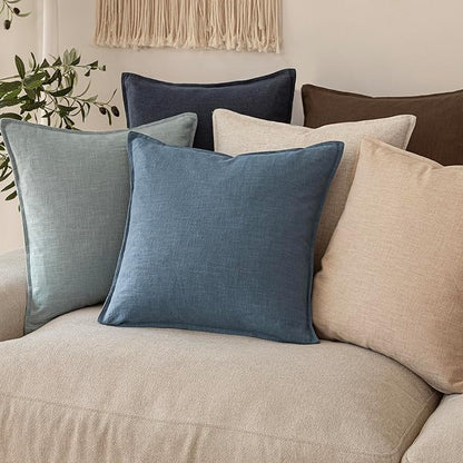 Foindtower Set of 2, Decorative Linen Soild Throw Pillow Covers Soft Accent Euro Cushion Case Boho Farmhouse Neutral Pillowcase for Couch Sofa Bedroom Living Room Home Decor 26 x 26 Inch Misty Blue