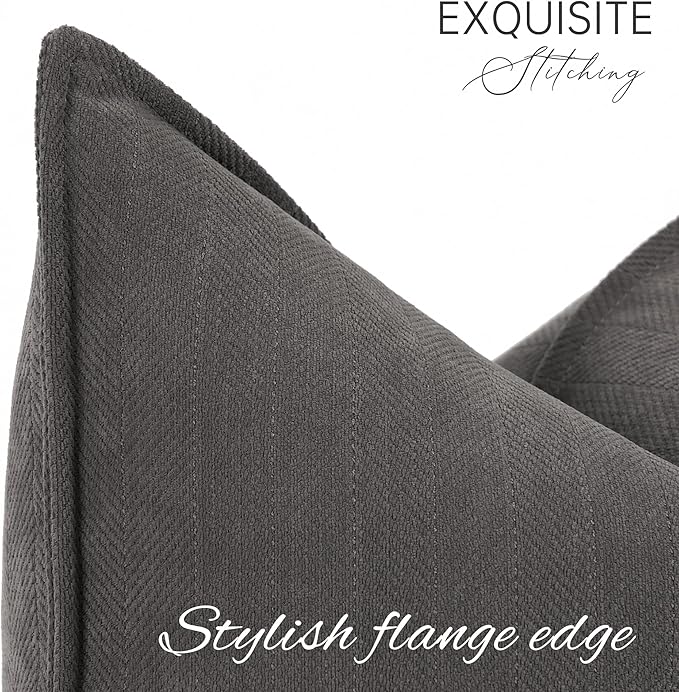 ZWJD Rustic Gray Pillow Covers 20x20 Set of 2 Chenille Throw Pillow Covers with Elegant Design Soft and Luxurious Decorative Throw Pillows for Couch, Bed, and Home Decor